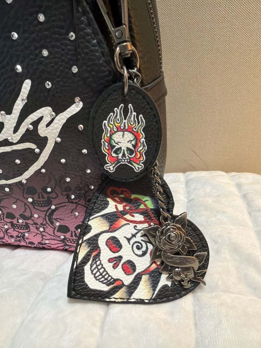 New with Tags*Ed Hardy* Mini Backpack with Rhinestones and Heart Charm - Picture 2 of 11
